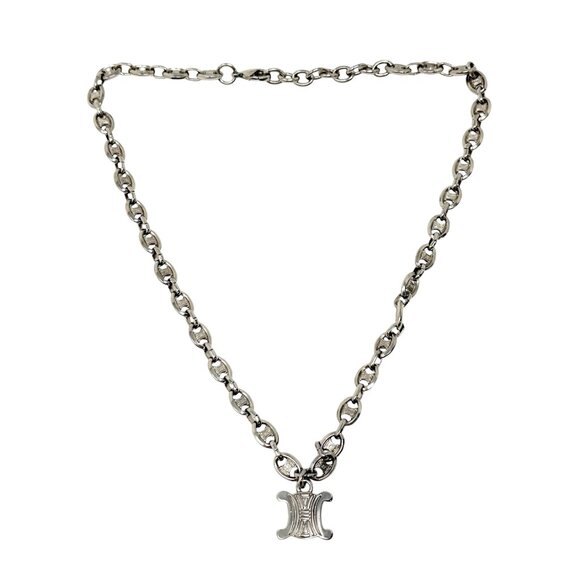 CELINE Vintage Macadam Logo Chain Necklace Accessory Silver Metal  [104002] - Picture 4 of 8